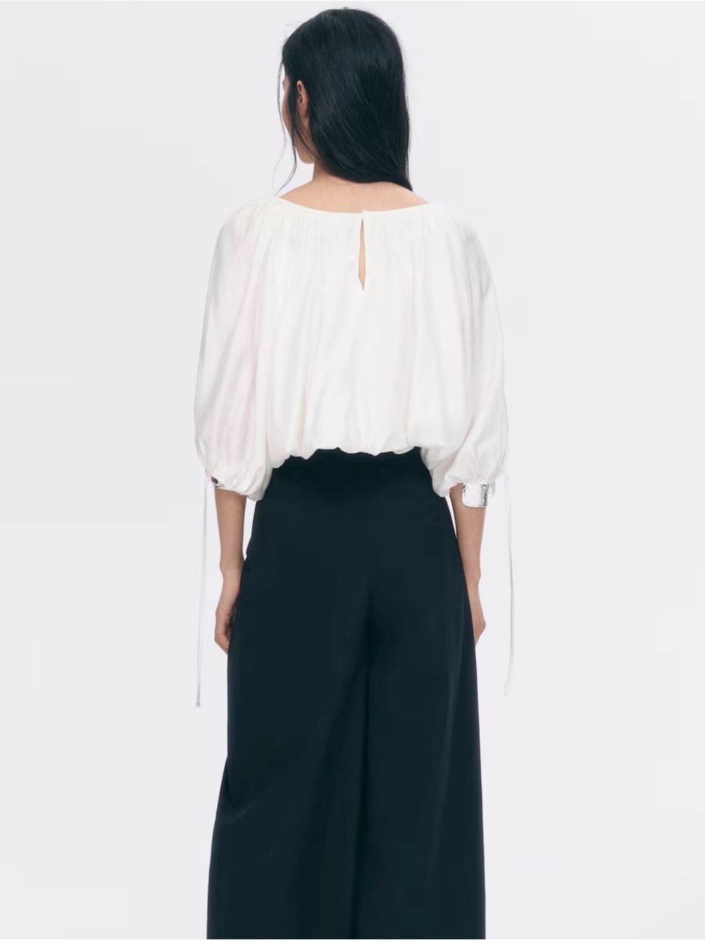 H&M OVERSIZED TIE-DETAIL BLOUSE - SIZE M - Picture 3 of 12